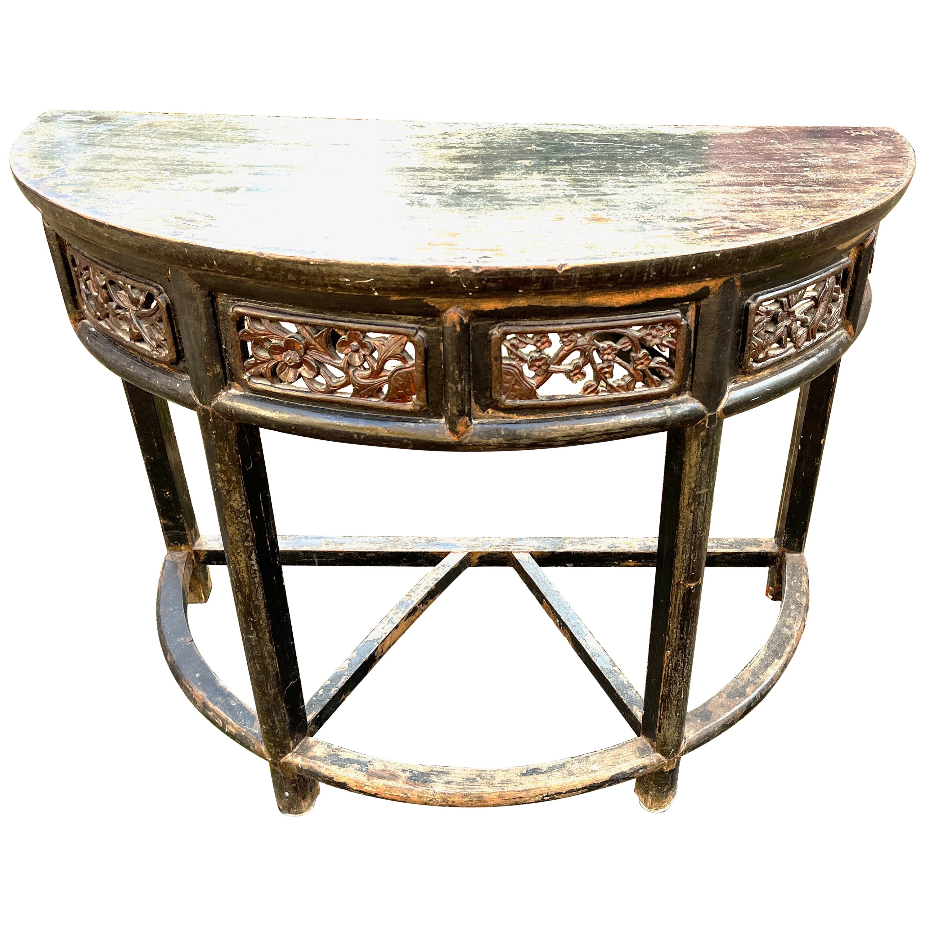 19th Century Chinese Demilune Console Table For Sale