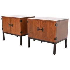 Milo Baughman for Directional Walnut and Ebonised Nightstands, Newly Refinished
