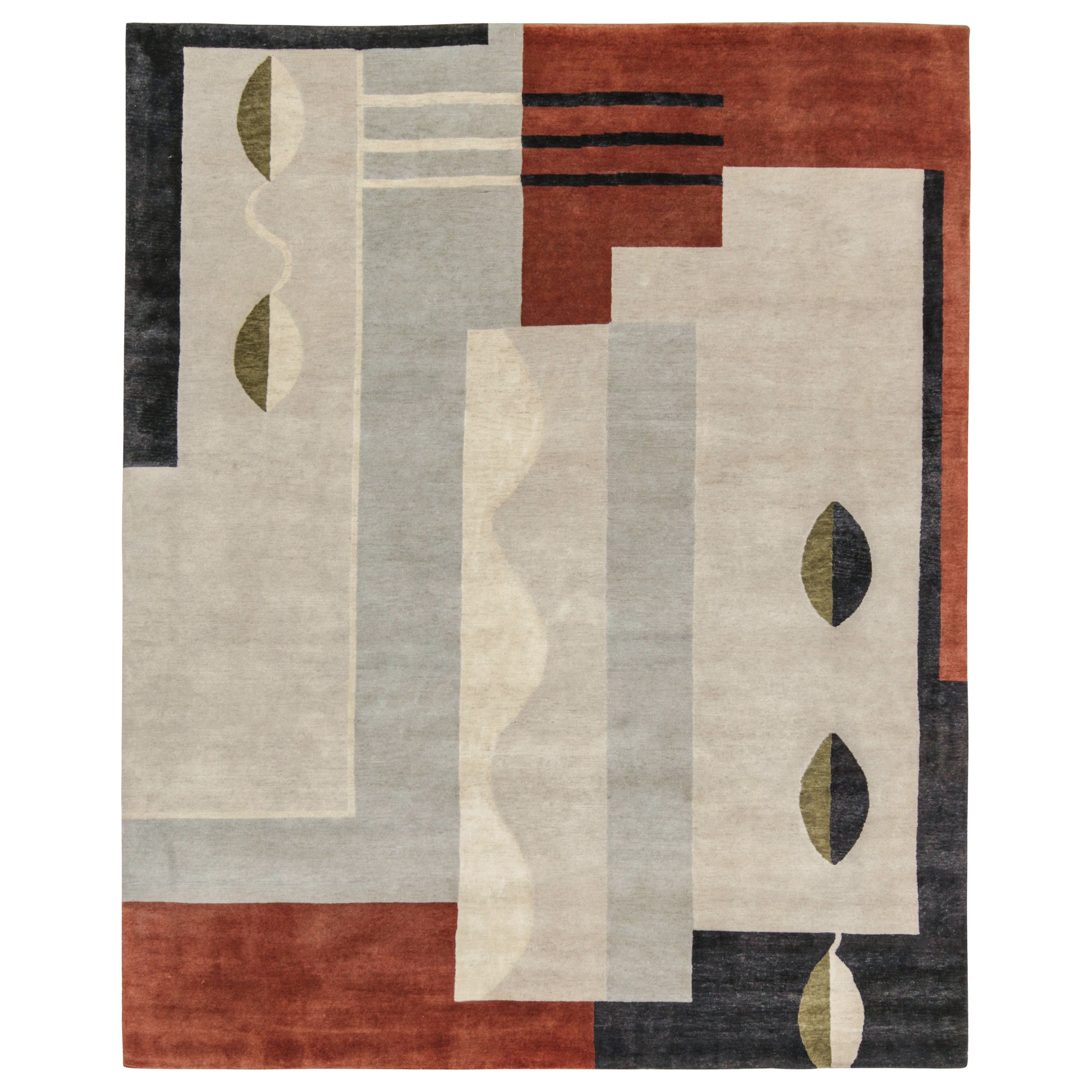 Rug & Kilim’s French Art Deco Style Rug in Gray, Brown & Black Geometric Pattern For Sale