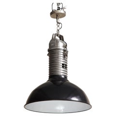 Midcentury Black & White Ceiling Light with Original Enamel, c. 1920