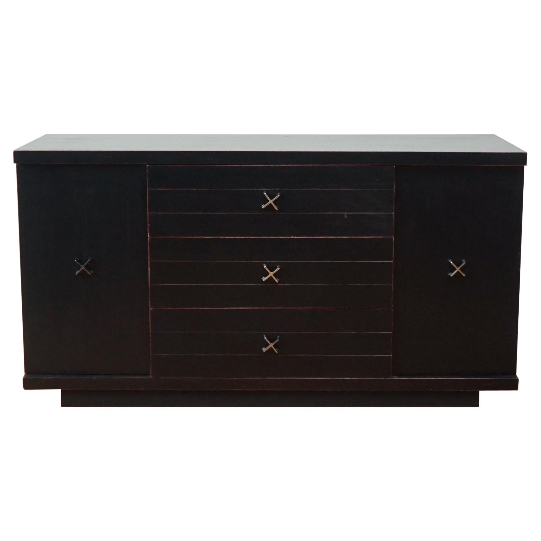 Mid-Century Modern Sideboard in Distressed Matte Black Finish For Sale