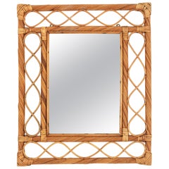 Rattan Pencil Reed Franco Albini Style Rectangular Mirror