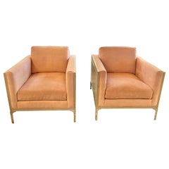 Pair of Bernhardt Club Chairs with Salmon Upholstered Fabric