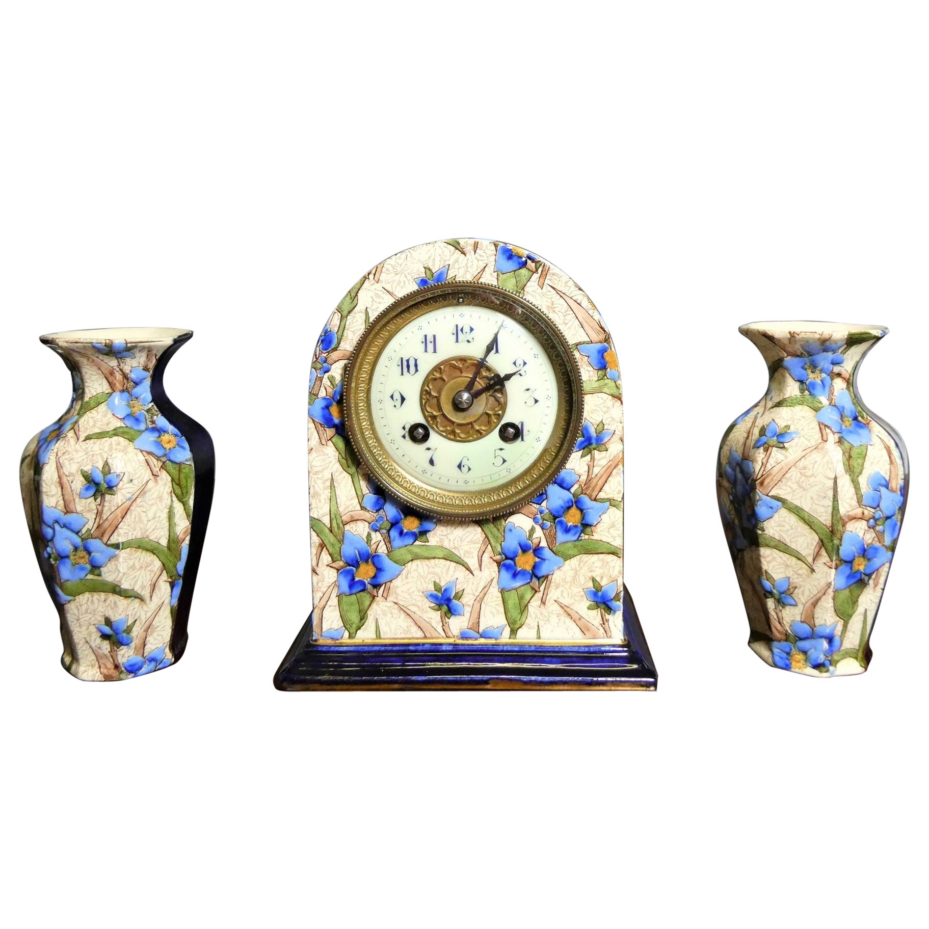 French Decorative Porcelain Clock Garniture For Sale