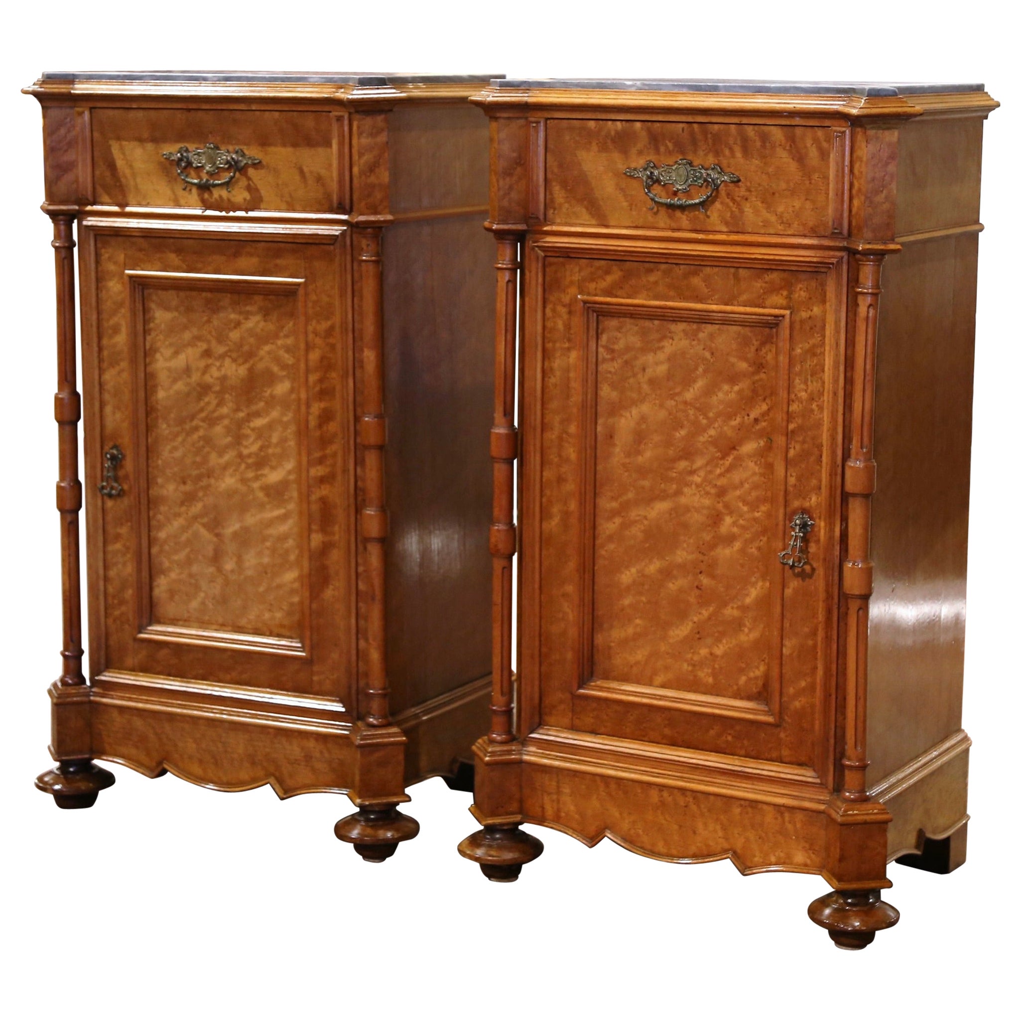 Pair of 19th Century French Louis Philippe Maple Wood and Marble Top Nightstands