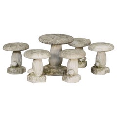 Set of Six Garden Stone Mushrooms or Toadstool Sculptures from Belgium