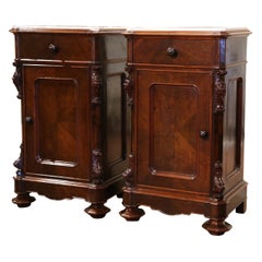 Antique Pair of 19th Century French Louis Philippe Marble Top Rosewood Nightstands