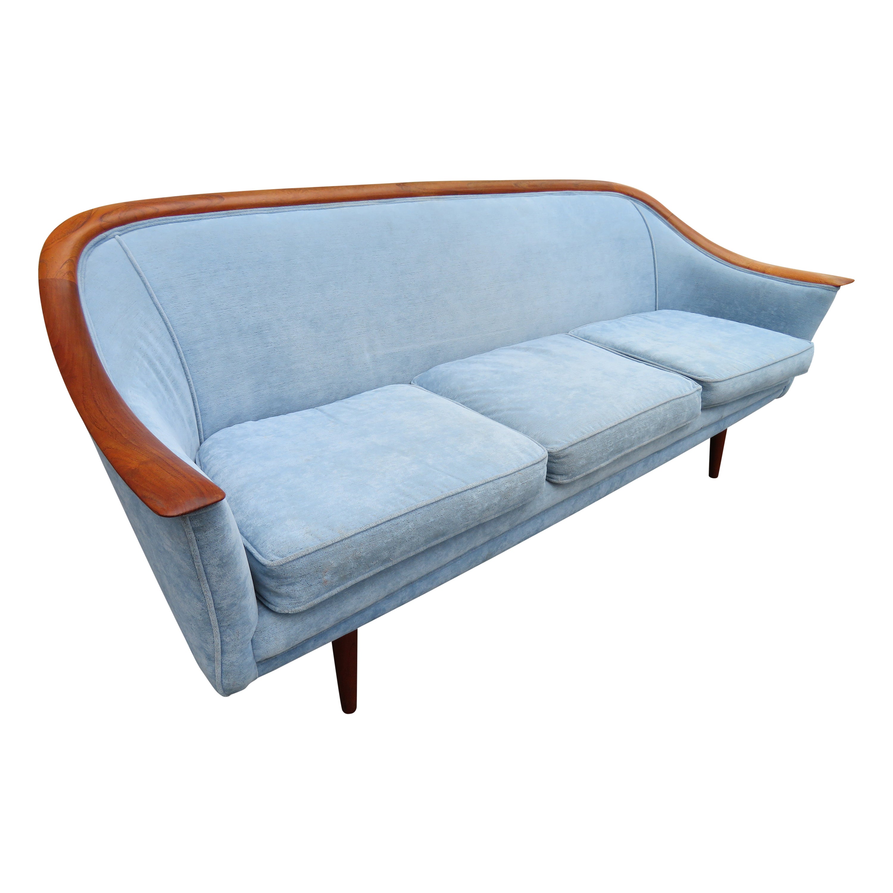Exciting T. H. Robsjohn-Gibbing for Widdicomb Curved Sculptured Wood Edge Sofa