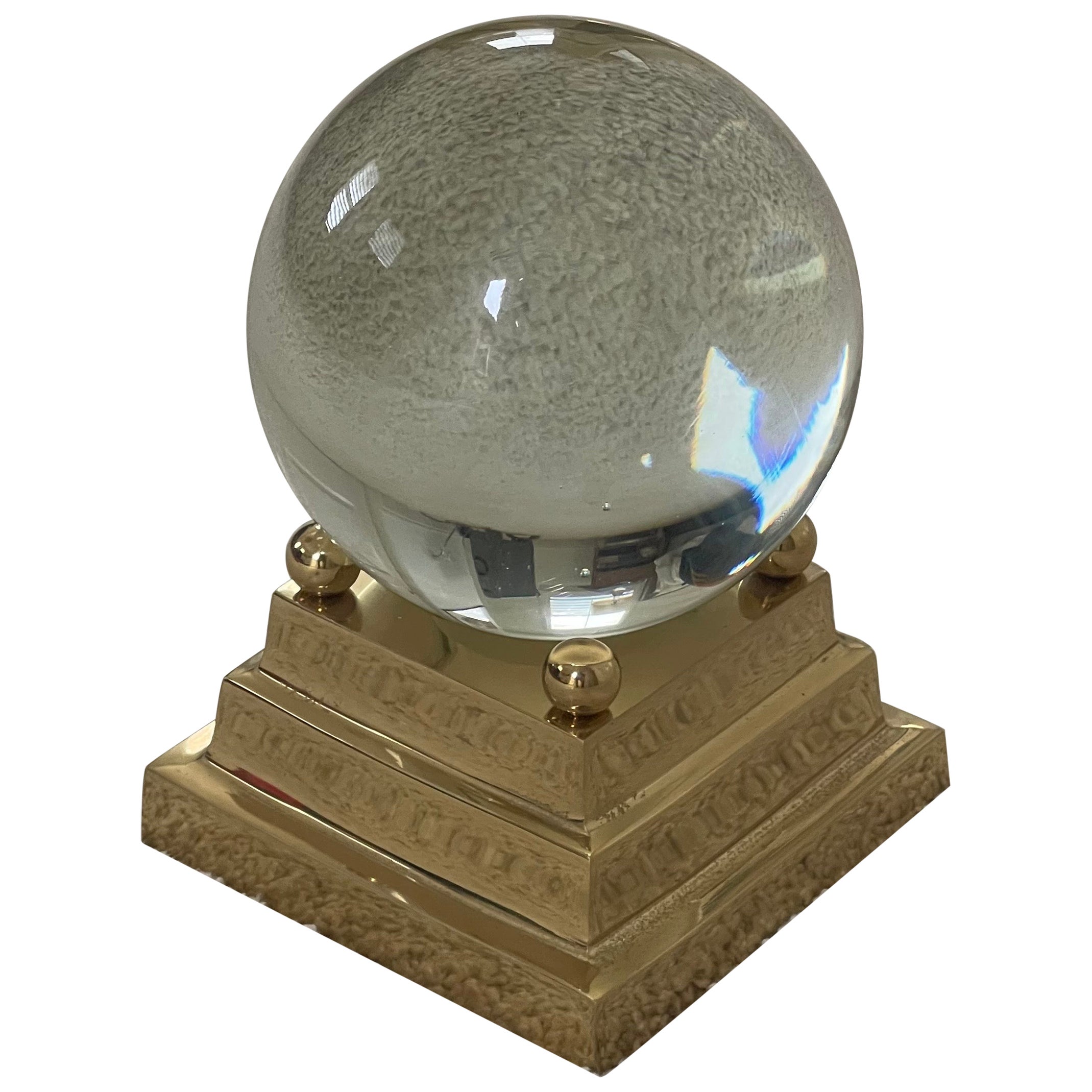  Decorative Crystal Sphere on Brass Base For Sale