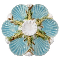 Antique English "George Jones" Majolica Porcelain Blue Oyster Plate, Circa 1880