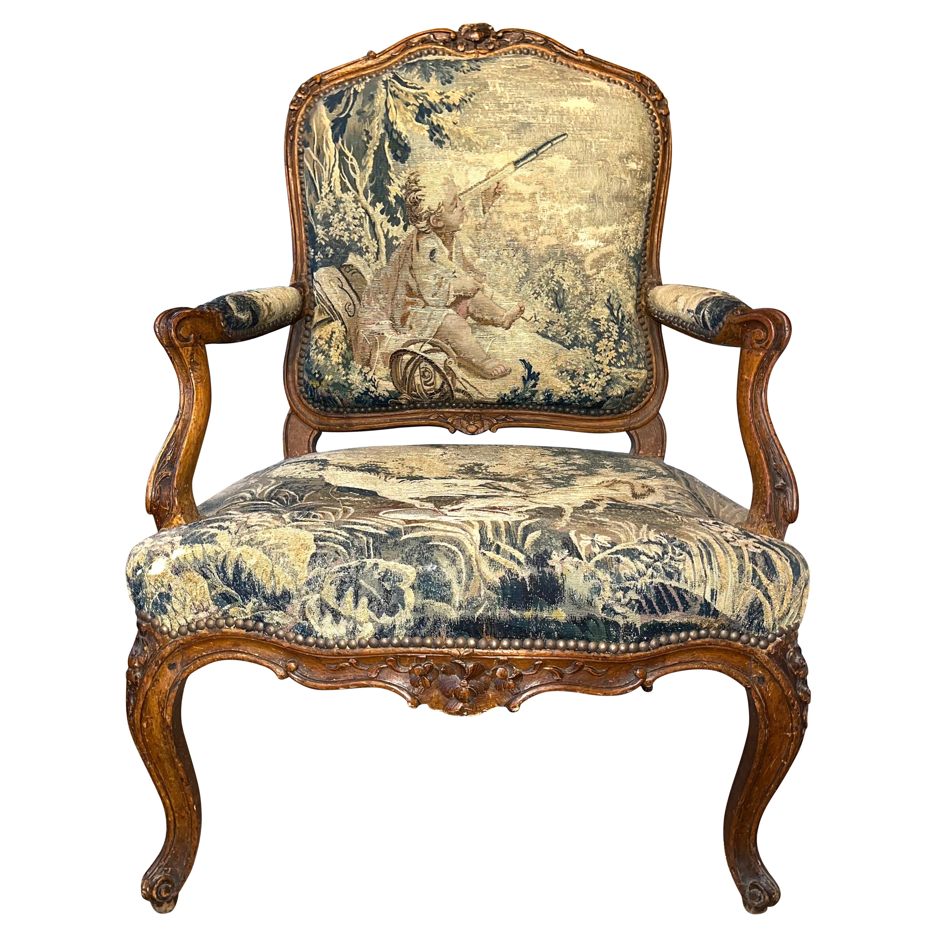 French Louis XV Fauteuil a La Reine, Signed “G. Lebrun” For Sale