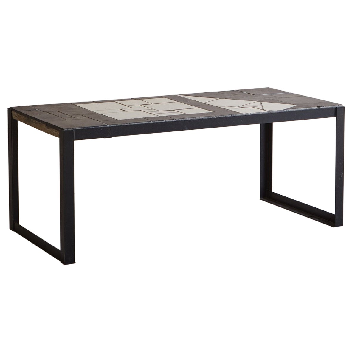 Black + White Tile Coffee Table with Metal Base, Switzerland 20th Century For Sale