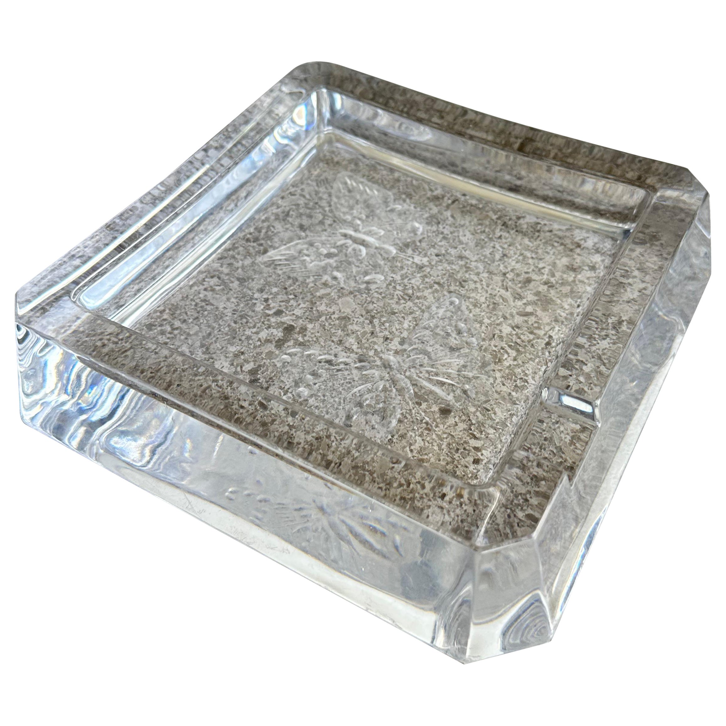 Crystal Italian Large Square Ashtray by M. Caciagli 1987 For Sale