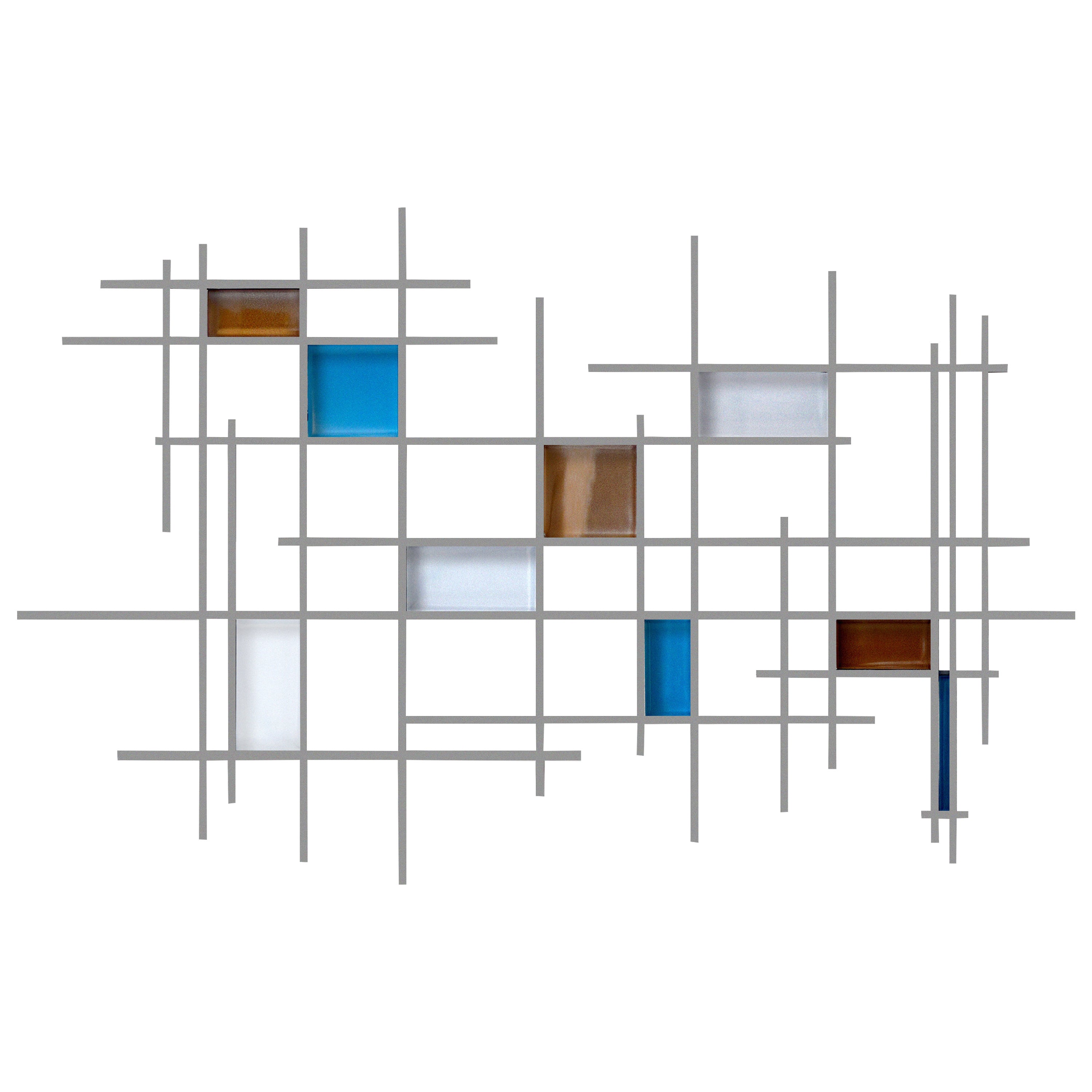 "Gridded" Original Glass and Metal Wall Sculpture For Sale