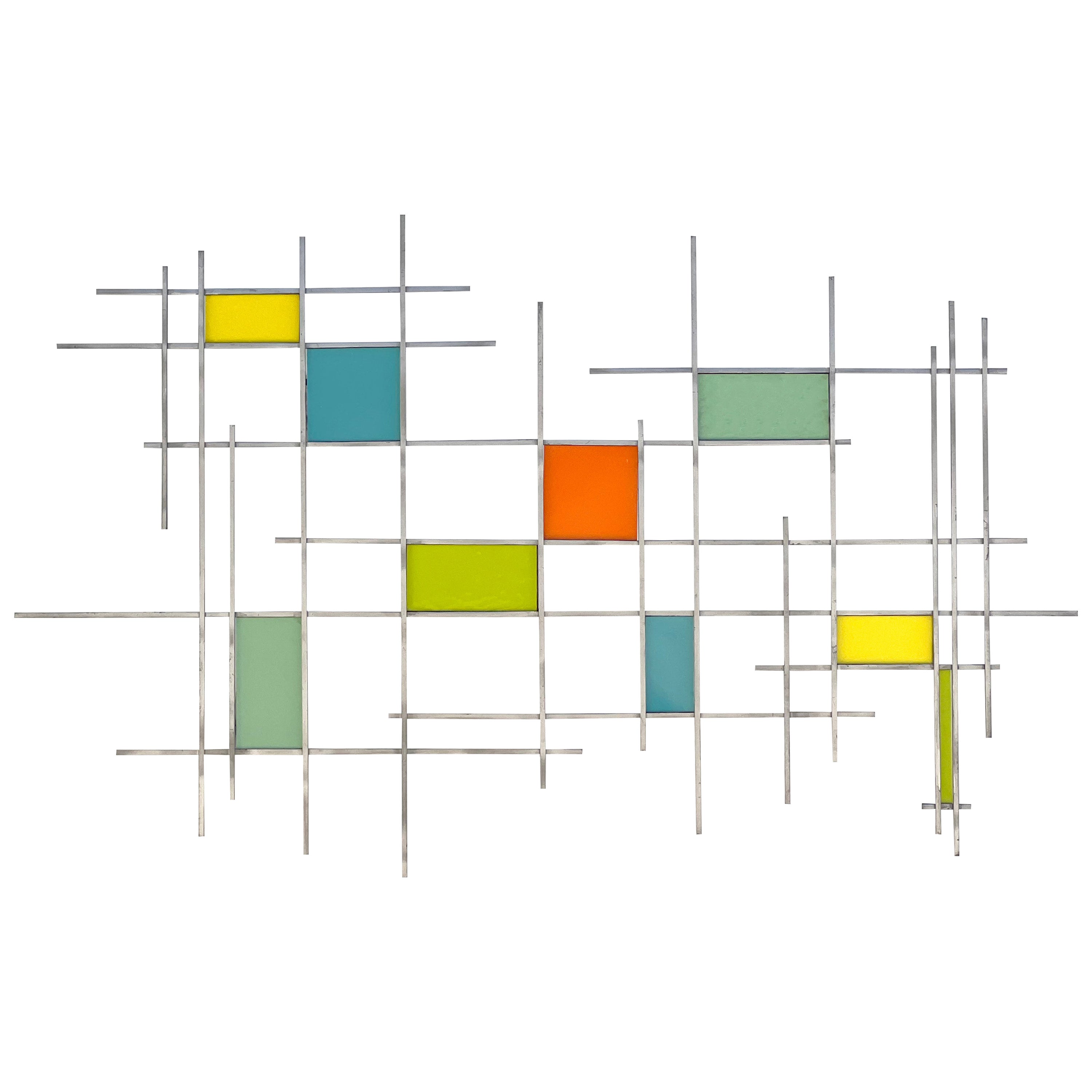 "Gridded MM" Original Glass and Metal Wall Sculpture For Sale