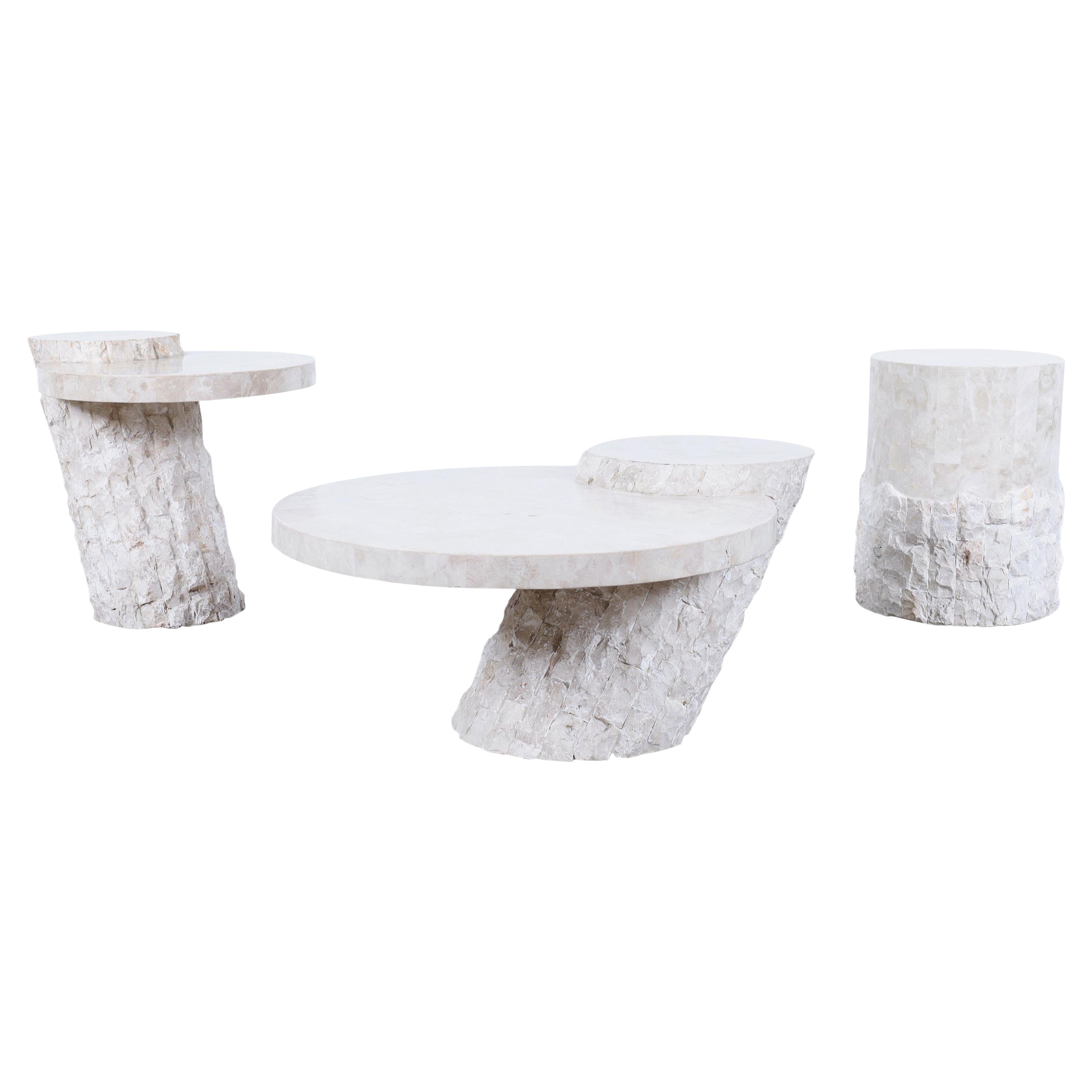 Vintage Tessellated Stone Coffee Table and Side Tables For Sale
