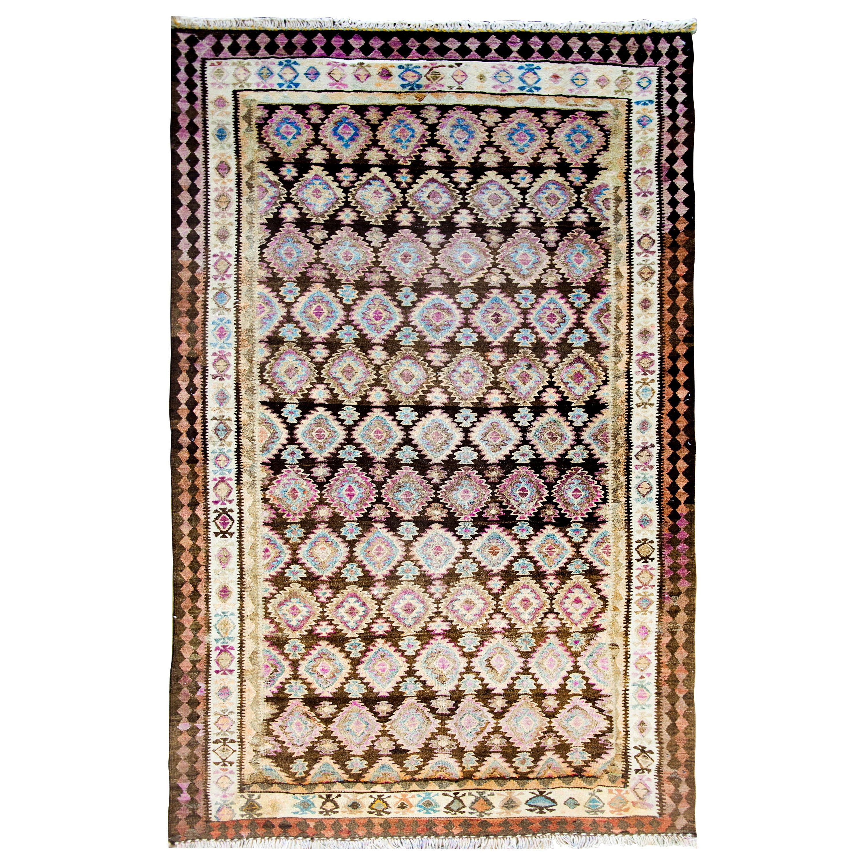 Early 20th Century Persian Qazvin Kilim For Sale