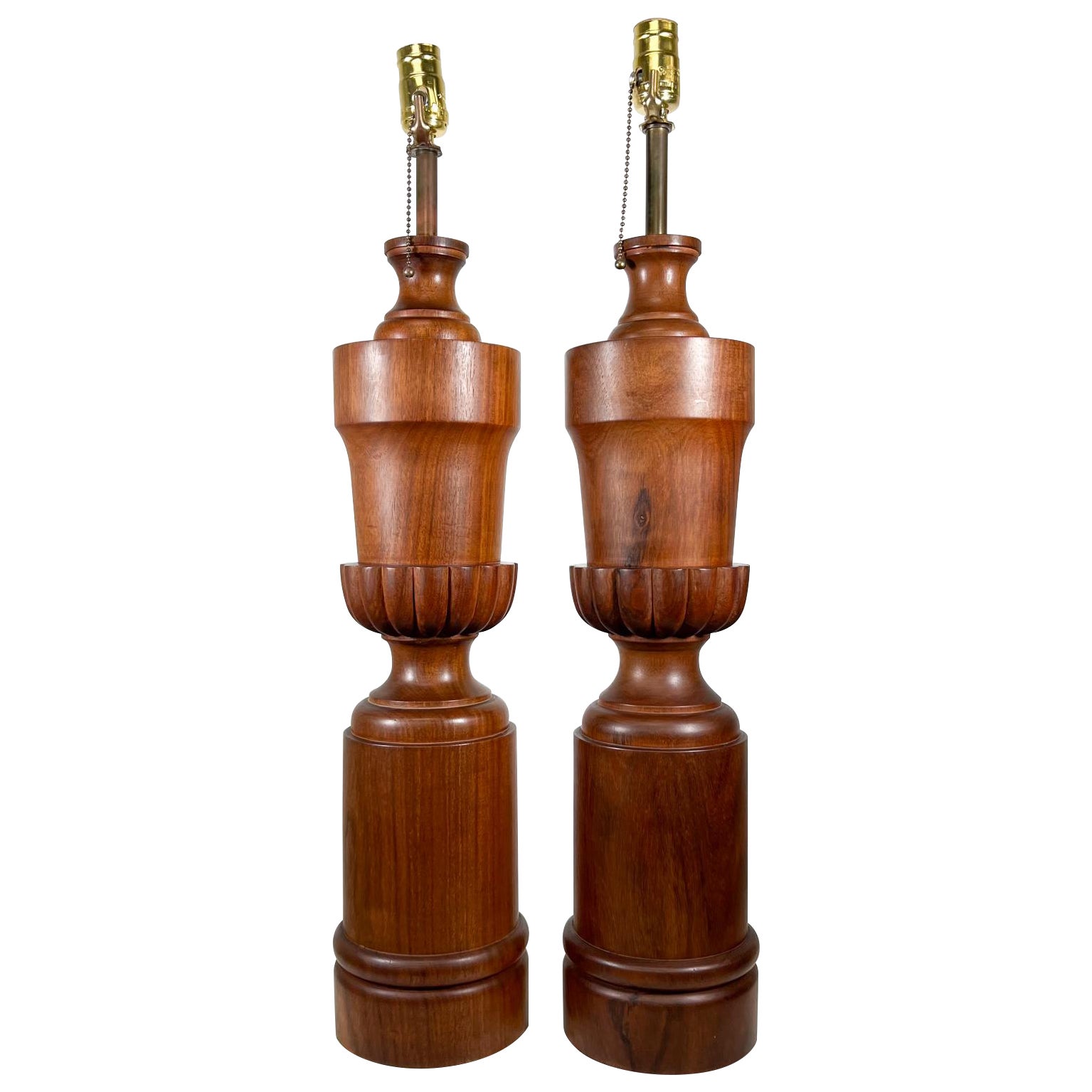 1950s Sculptural Modern Table Lamps Solid African Mahogany Wood For Sale