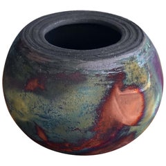 Nikko Raku Keramikvase, voller Kupfer, matt, handgefertigt, Keramik für Ihr Zuhause