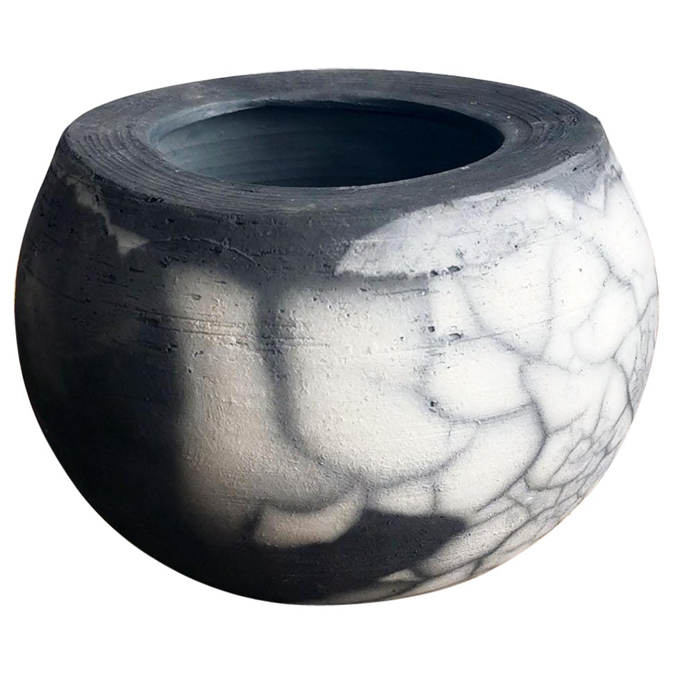 Nikko Raku Pottery Vase, Smoked Raku, Handmade Ceramic Home Decor Gift For Sale