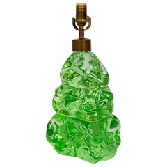 Vintage Transparent Green Glass Organic Form Lamp