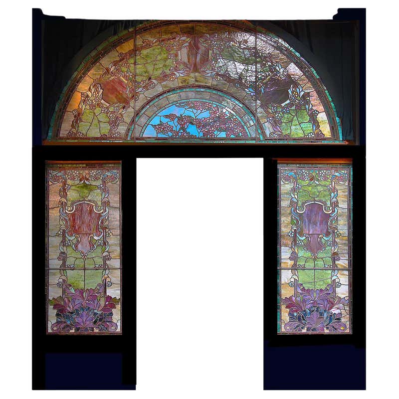 Tiffany Studios winged cherub/putti leaded art glass music window For ...