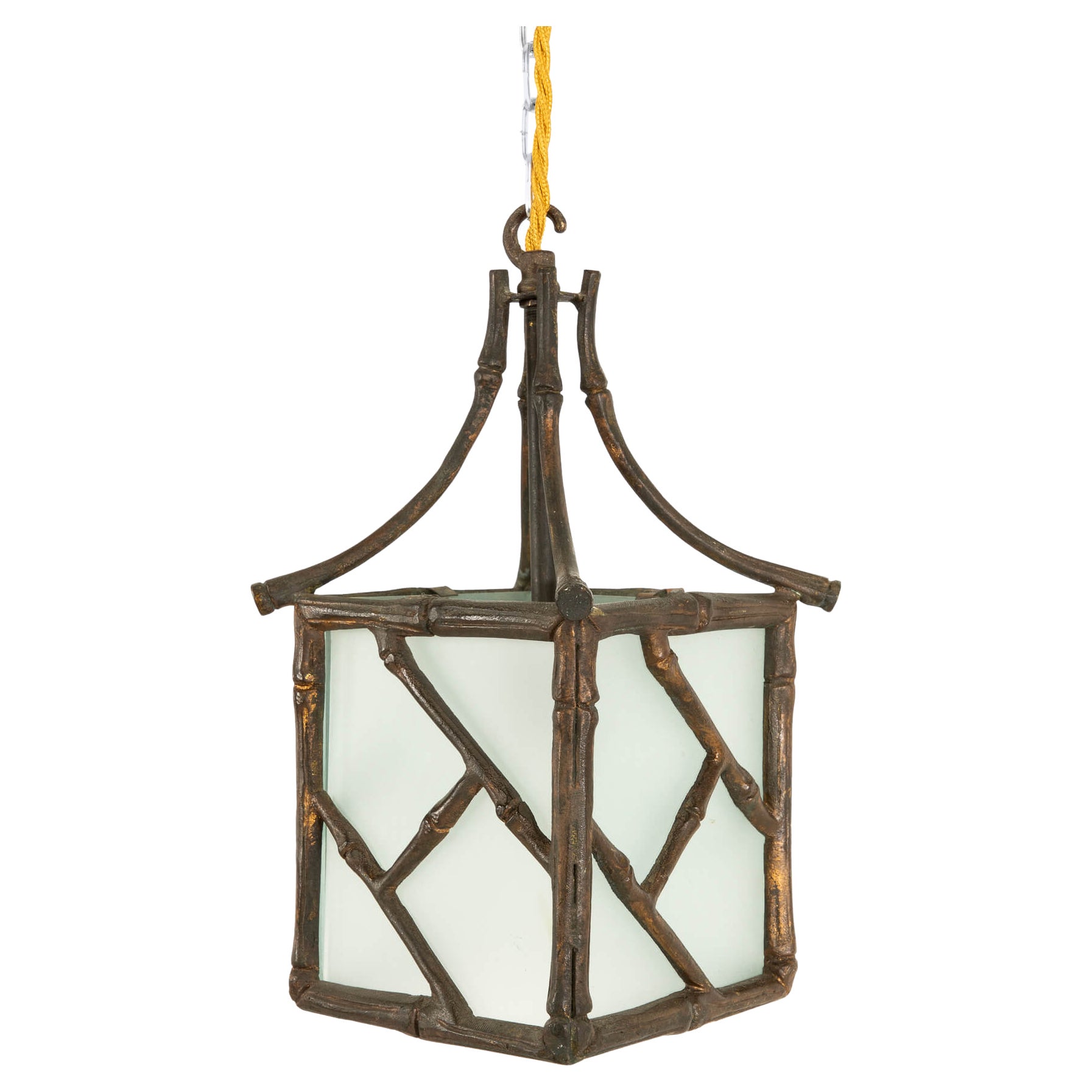 Solid Faux Bamboo Brass Lantern, circa 1930 For Sale