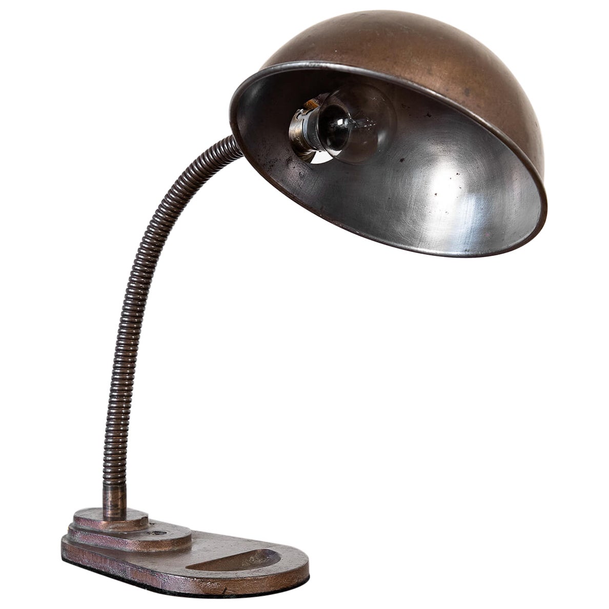 Lampe de bureau à col de cygne avec base en fonte, années 1920