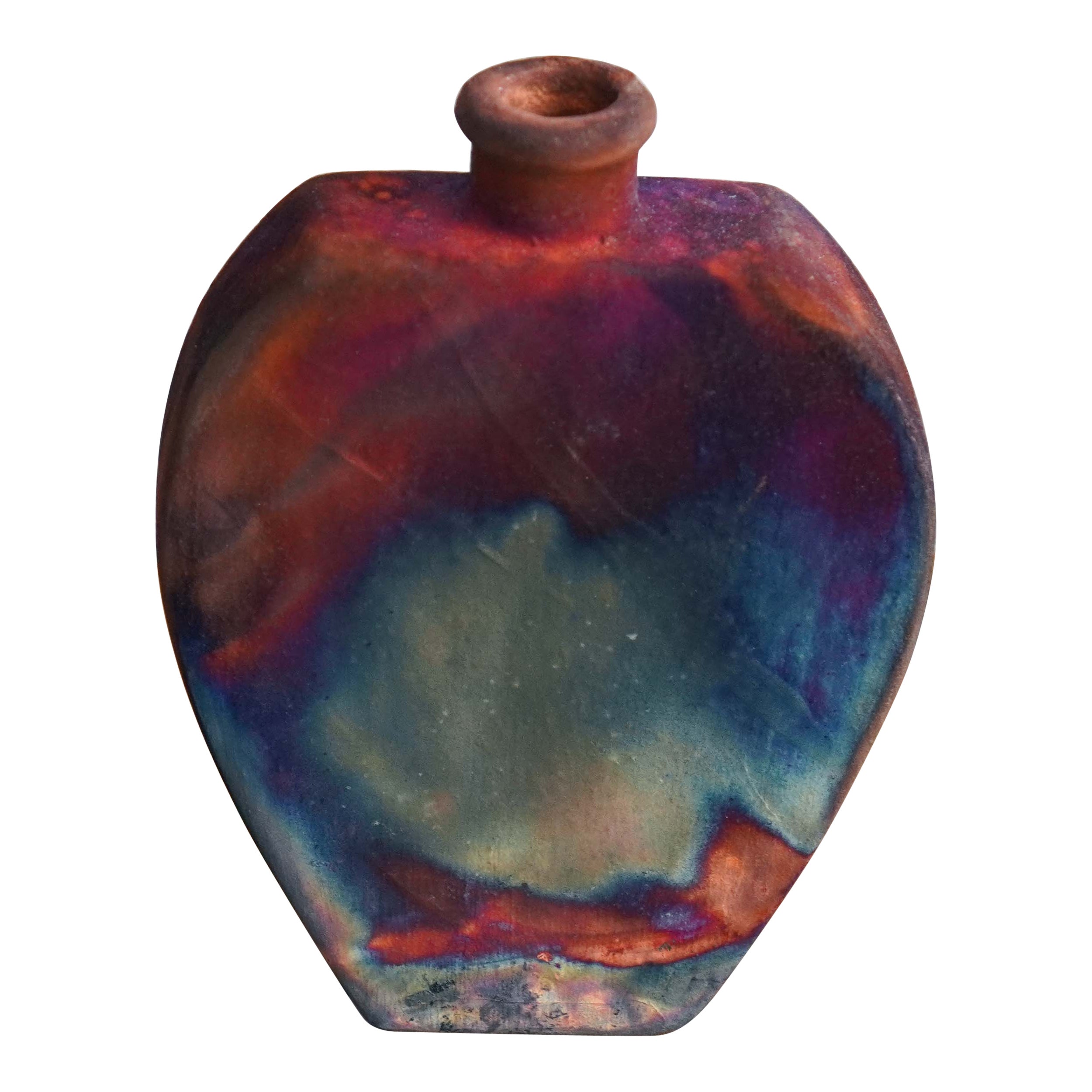 Nozomu Raku Pottery Vase, Full Copper Matte, Handmade Ceramic Home Decor Gift For Sale