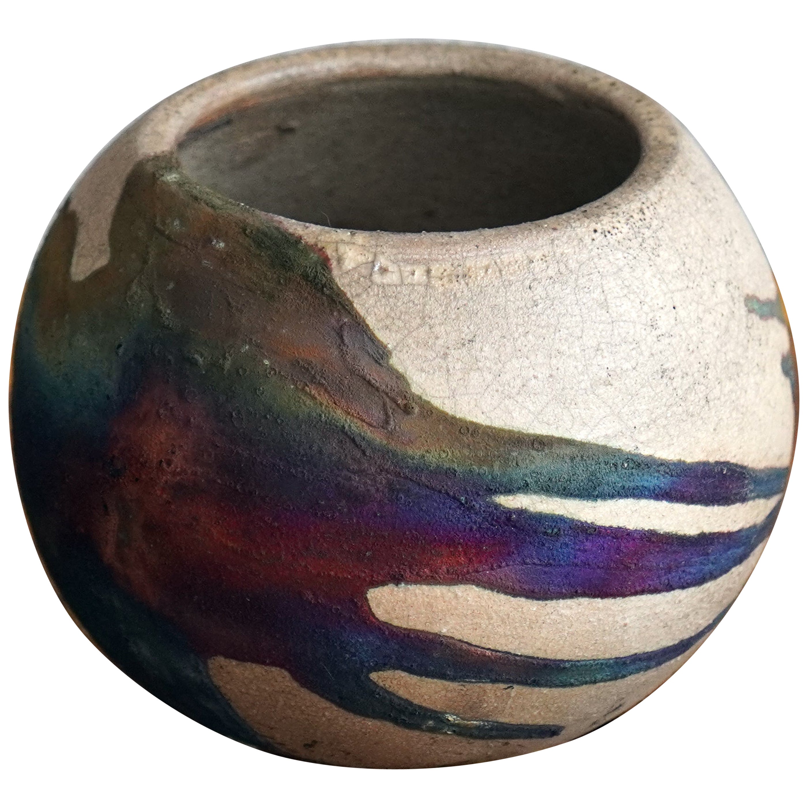 Zen Raku Pottery Vase - Half Copper Matte - Handmade Ceramic Home Decor Gift For Sale