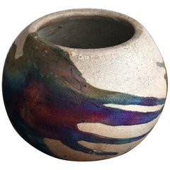 Zen Raku Pottery Vase - Half Copper Matte - Handmade Ceramic Home Decor Gift