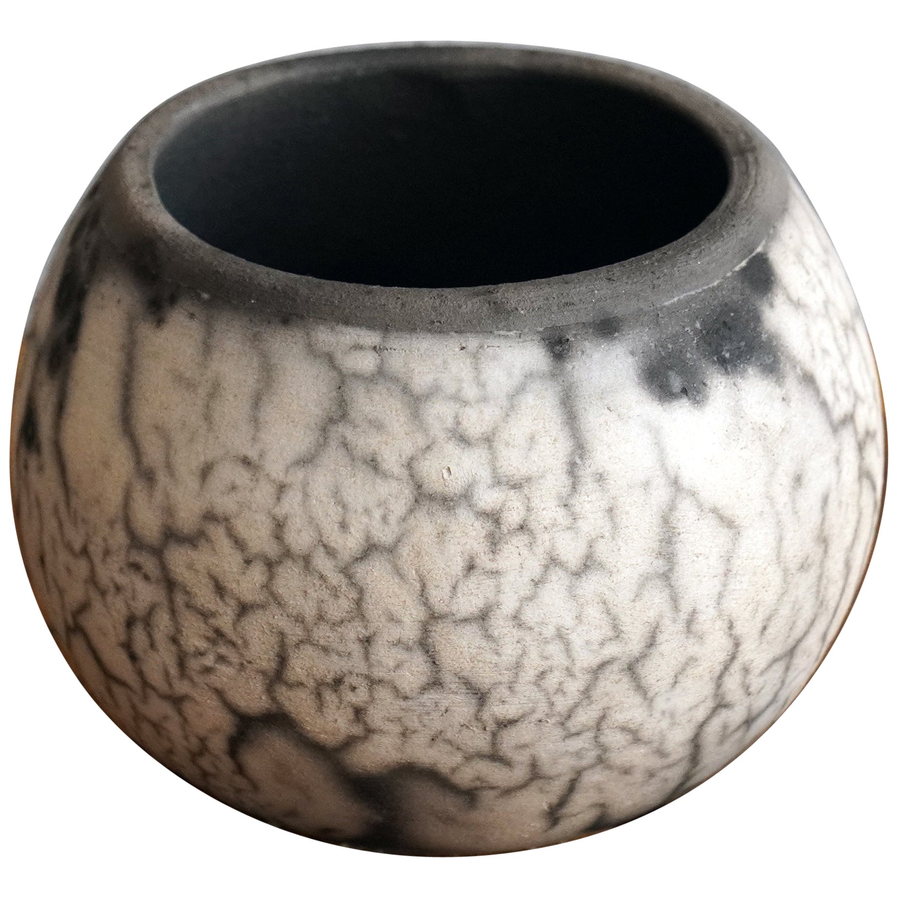 Zen Raku Pottery Vase - Smoked Raku - Handmade Ceramic Home Decor Gift For Sale