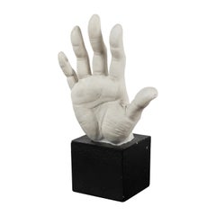 Antique Hand Study in Plaster on Oak Plinth Base, Early 20th Century