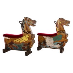 Retro Pair of Merry-Go-Round Art Deco Horses, circa 1930s