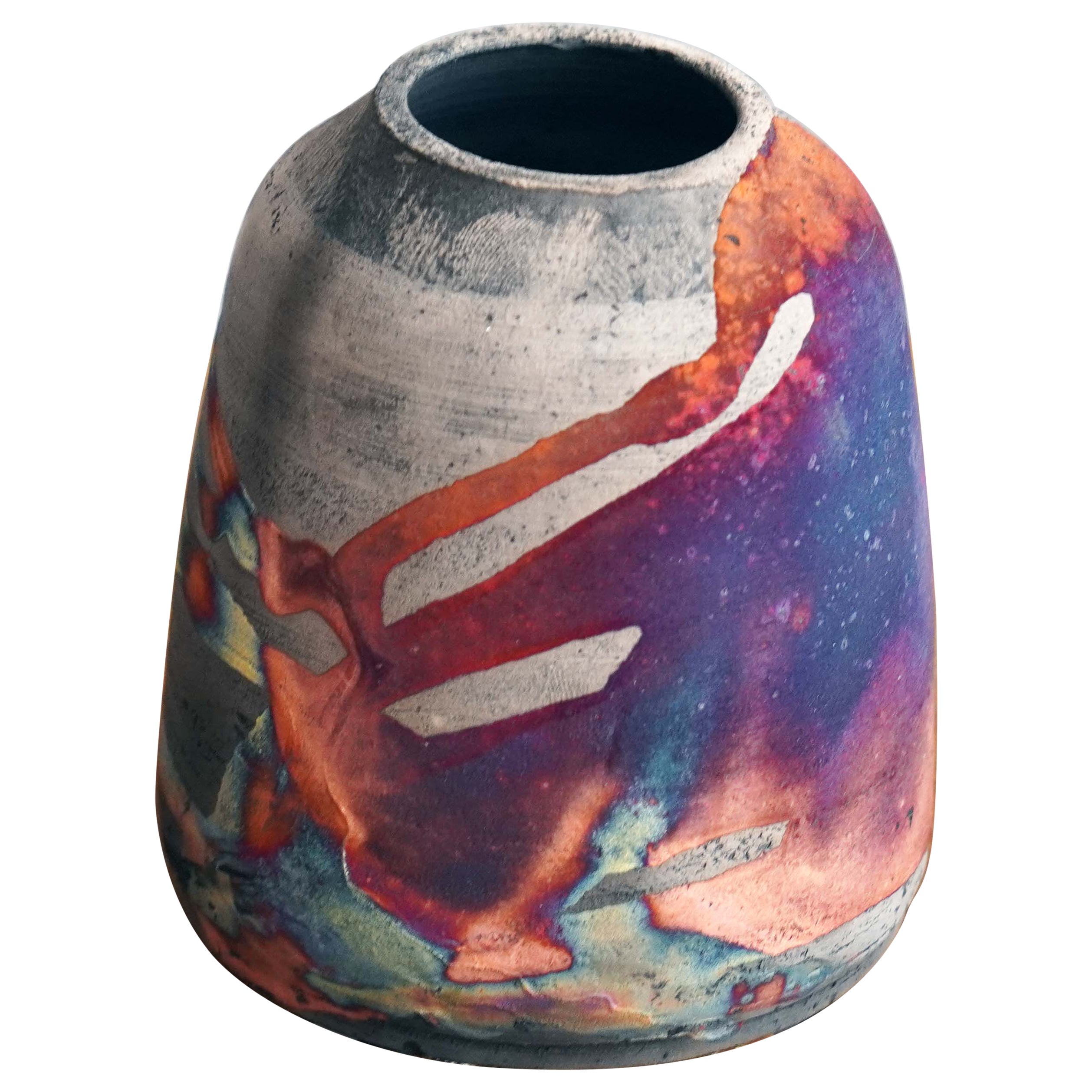 Suzu Raku Pottery Vase - Carbon Copper - Handmade Ceramic Home Decor Gift For Sale