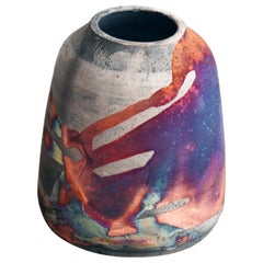 Suzu Raku Pottery Vase - Carbon H.C Matte - Handmade Ceramic Home Decor Gift