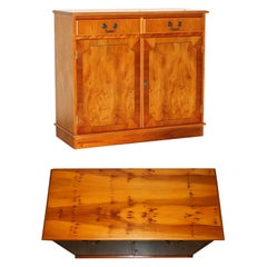 LOVELY VINTAGE BURR YEW WOOD TWO DRAWER & CUPBOARD SiDEBOARD