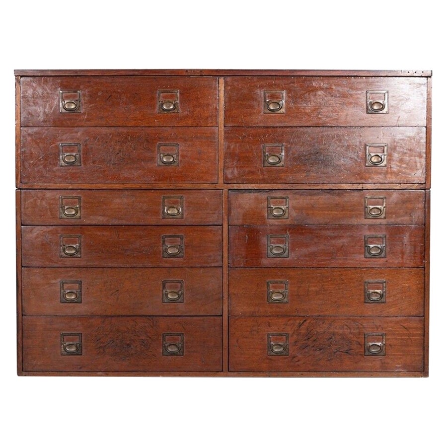 Large English 19thC Mahogany Campaign Chest For Sale