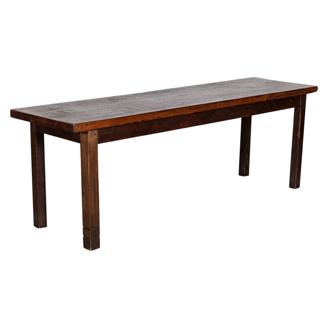 Unusual Rare Studded Vintage French White Oak Trestle Table with Leaves