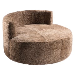 Beige Curly Shearling Round Sofa on Swivel Base, Harold