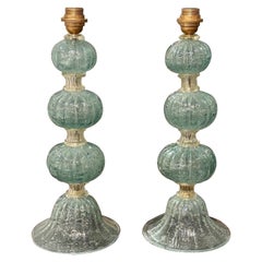 Pair of Murano Glass Aqua Ball Form Lamps