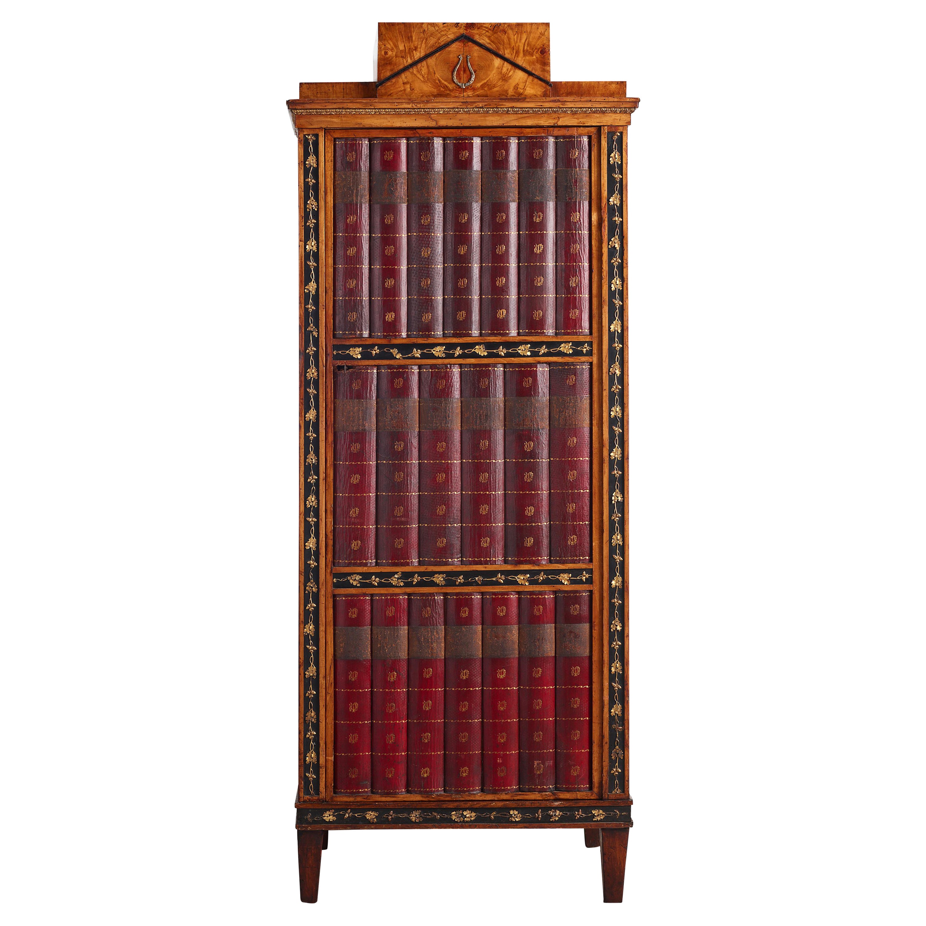 Unusual German Neoclassical Cabinet with Faux-Book Spine Decorated Door For Sale