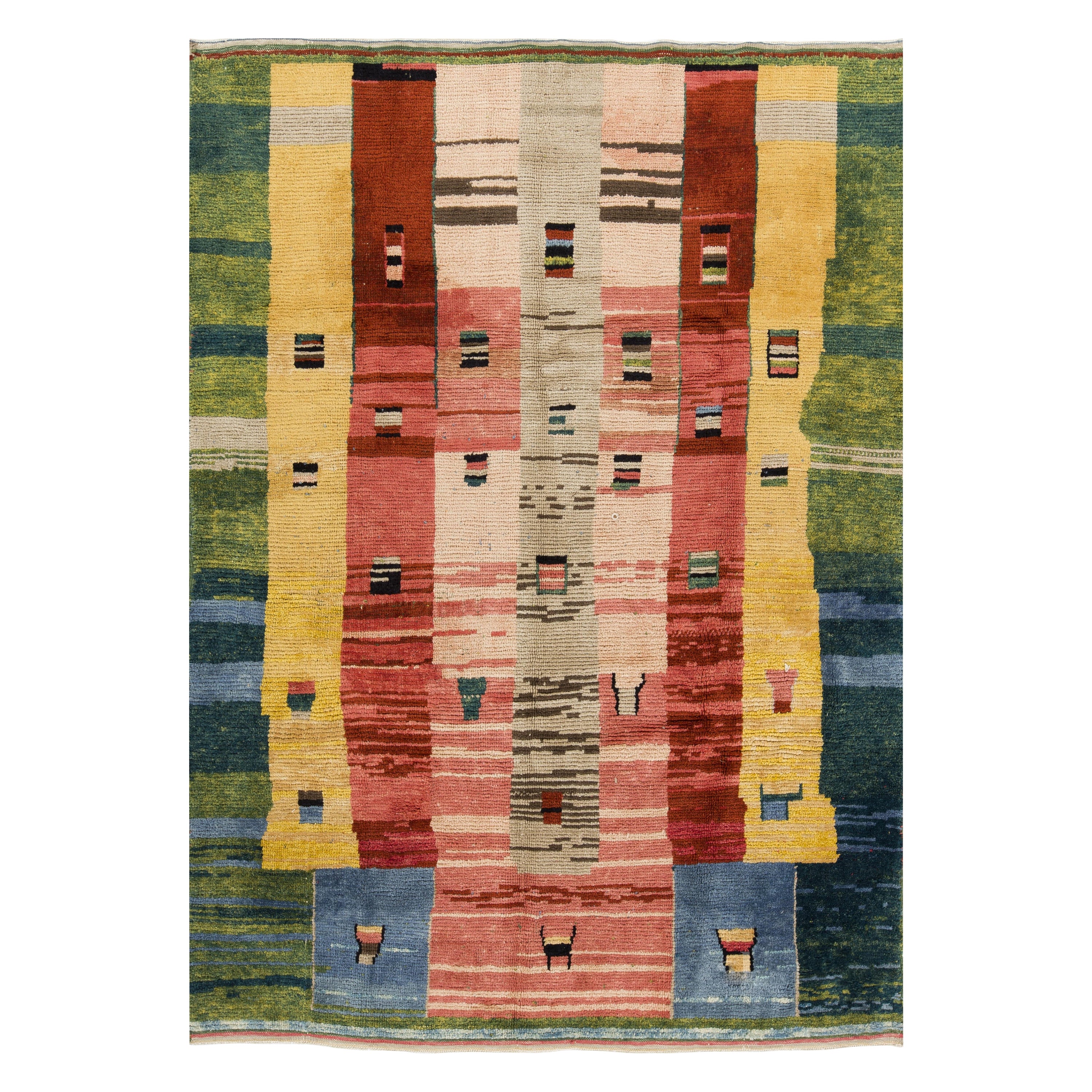 6.9x9.4 ft Colorful Modern Hand-Knotted Turkish Tulu Rug, 100% Soft Wool. For Sale