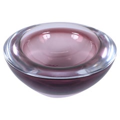 Midcentury Round Purple Amethyst "Sommerso" Murano Art Glass Italian Bowl, 1960s