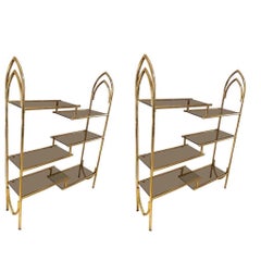 1970s Set of Two Mid-Century modern Brass and Smoked Glass Italian BookCases