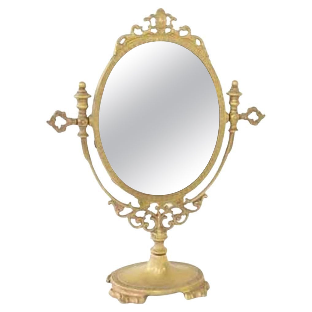20th Century French Table Mirror in Gilded Bronze with Rich Decoration For Sale