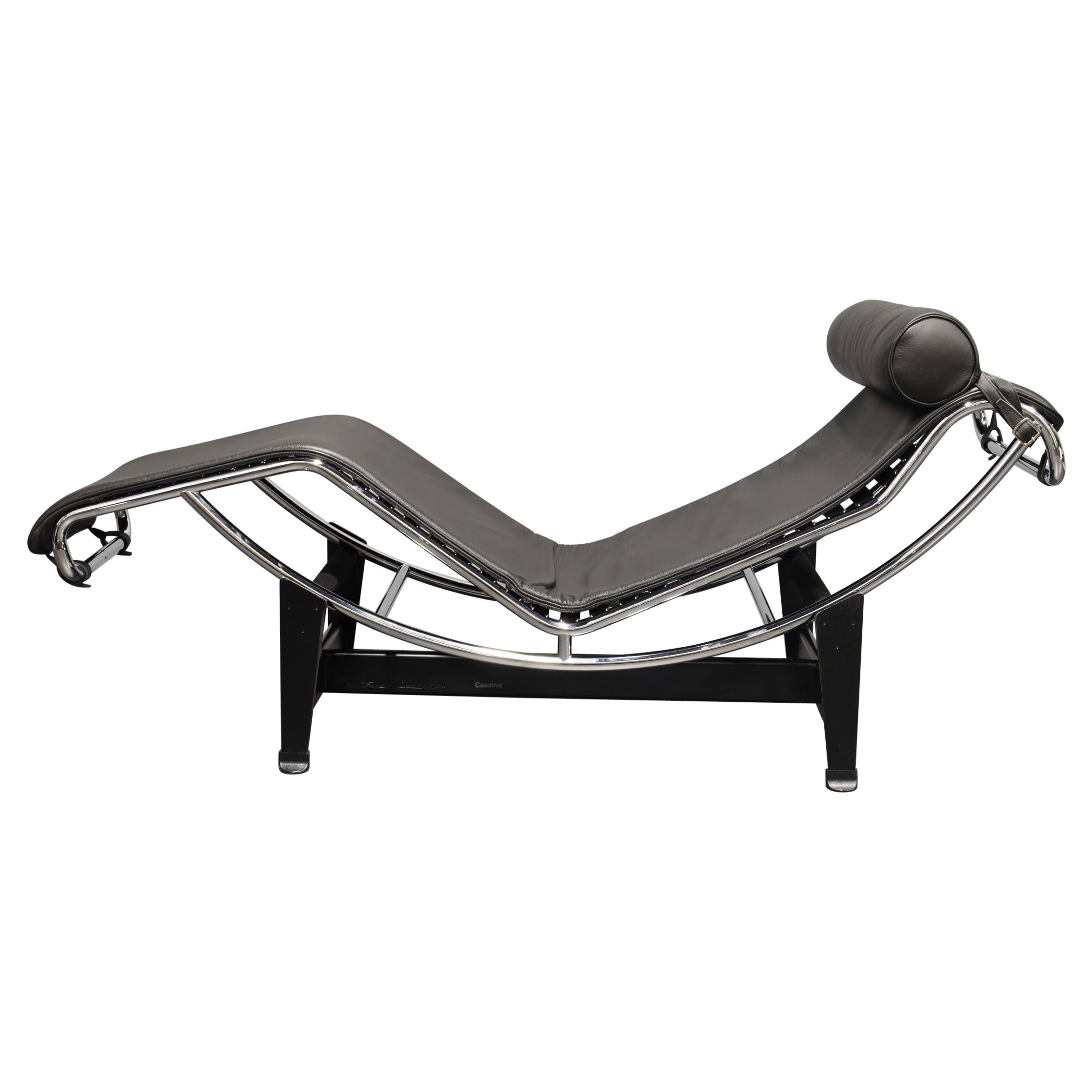 Charlotte Perriand for LeCorbusier LC4 Chaise Lounge by Cassina in Black Leather For Sale
