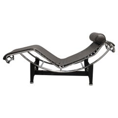 Used Charlotte Perriand for LeCorbusier LC4 Chaise Lounge by Cassina in Black Leather