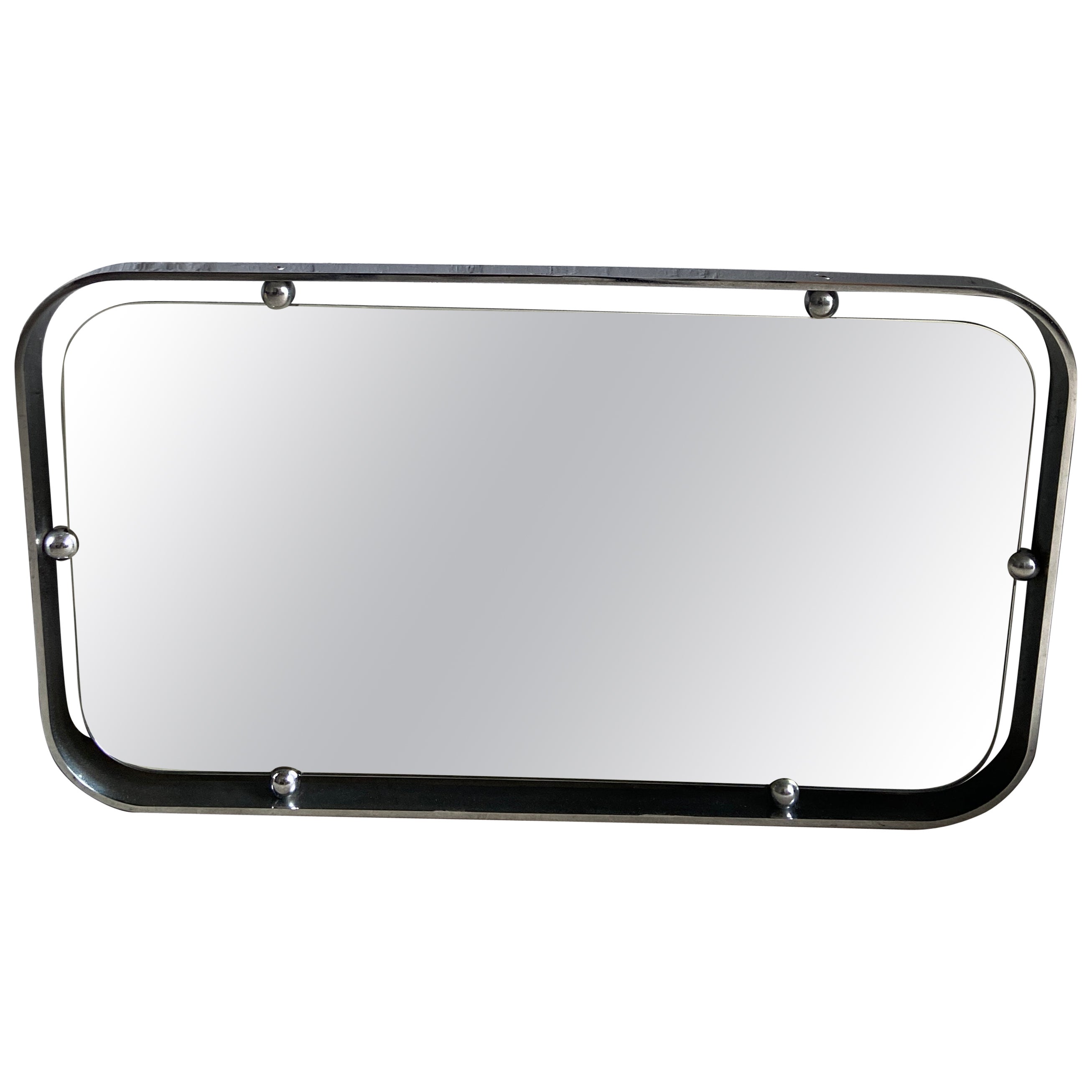 Mid-Century Modern Italian Wall Mirror with Chrome Metal Frame, 1970s For Sale