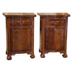 Retro Pair of Mid-Century Italian Carved Walnut Bombe Bedside Cabinets Nightstands